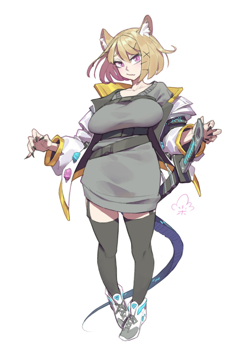 1girl, absurdres, animal_ear_fluff, animal_ears, arknights, black_nails, breasts, chen_zhang