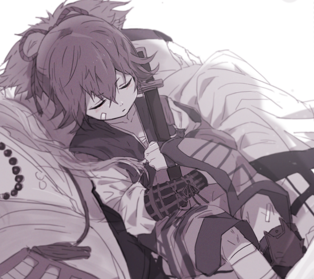 1boy, armor, hair_ribbon, japanese_armor, japanese_clothes, kote, male_focus, monochrome