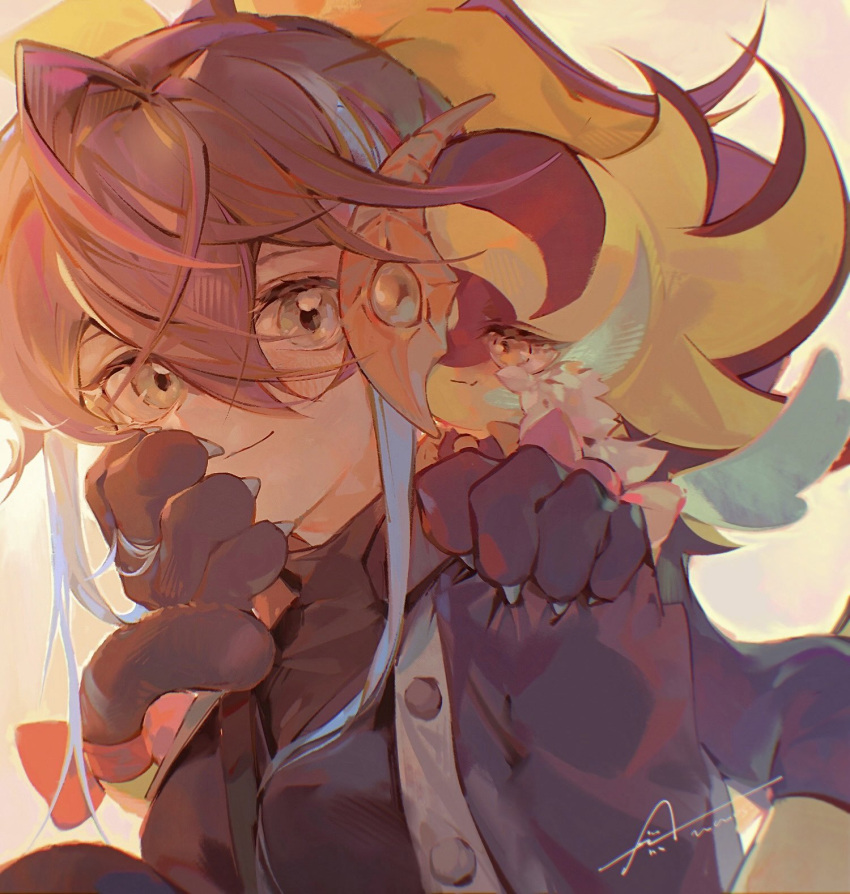 2girls, animal_ears, belt, blue_hair, cat_girl, claws, cowboy_shot, dark_skin