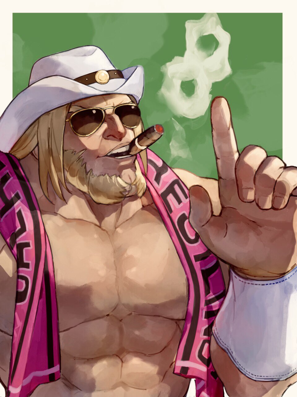 1boy, antonov_(kof), armband, blonde_hair, cigar, cowboy_hat, hat, highres