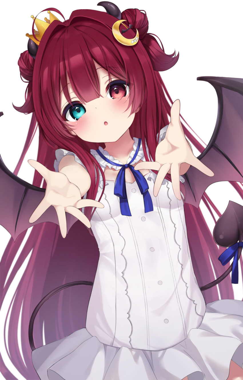 1girl, ahoge, blue_bow, blue_eyes, blush, bow, breasts, brown_wings