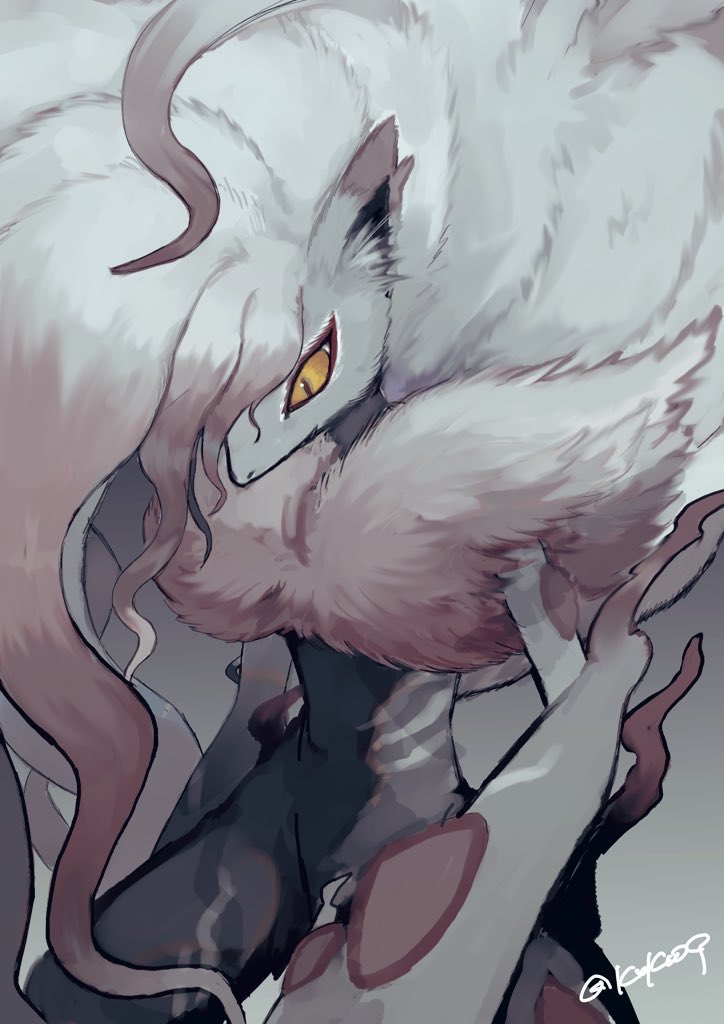 closed_mouth, commentary_request, grey_background, hisuian_zoroark, legs_apart, looking_down, natsumekan, pokemon