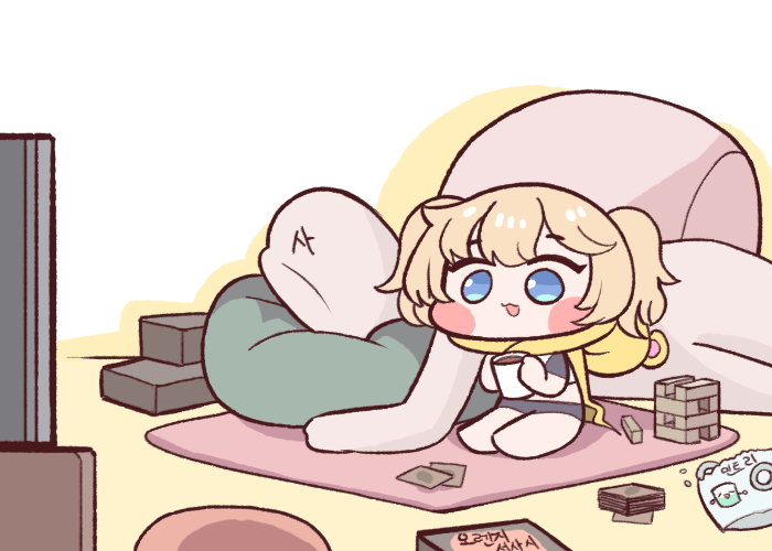 1boy, 1girl, :3, blonde_hair, blue_eyes, blush_stickers, bulga, commander_(last_origin)