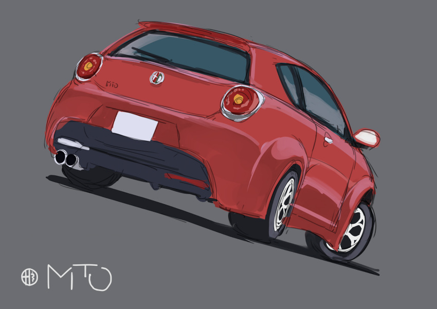 alfa_romeo, alfa_romeo_mito, car, commentary_request, dutch_angle, grey_background, ground_vehicle, highres, motor_vehicle, no_humans, original, sekira_ame, shadow, vehicle_focus, window