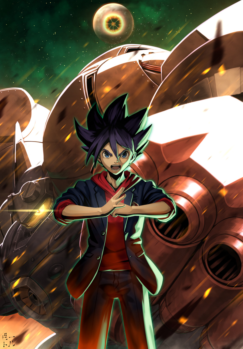 1boy, :o, absurdres, bettle_(b_s_a_n), black_hair, black_pants, blue_eyes, glint