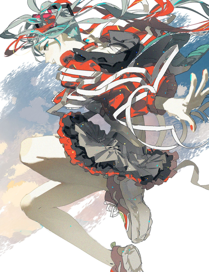 1girl, airborne, blue_eyes, blue_hair, breasts, chinese_commentary, collar, commentary