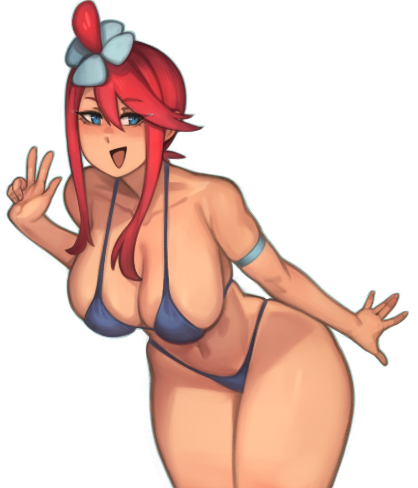 1girl, absurdres, ass, bikini, blue_eyes, blush, breasts, flower