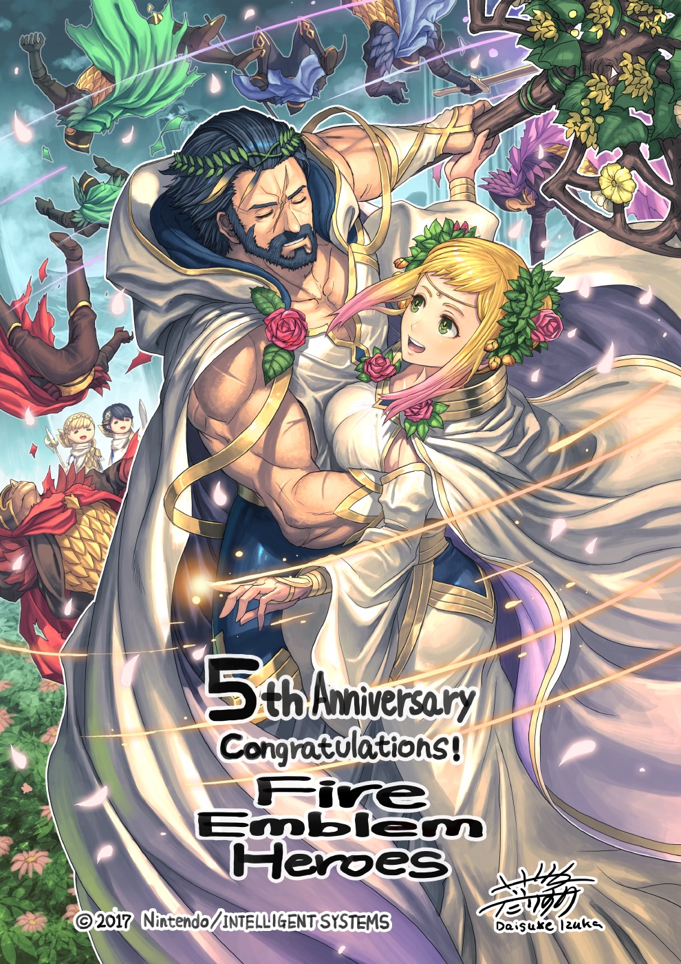 axe, blonde_hair, dancing, fire_emblem, fire_emblem_heroes, floating_cape, gustav_(fire_emblem), henriette_(fire_emblem)