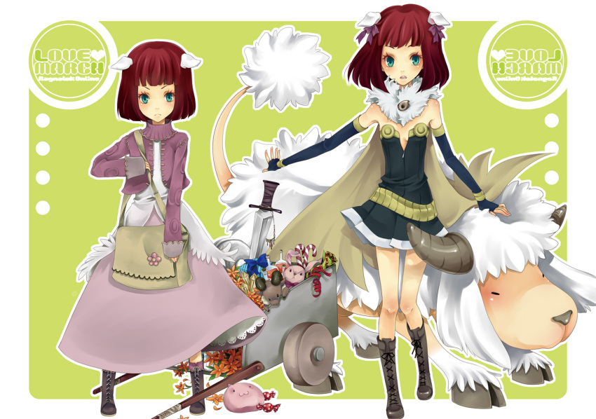 1girl, :3, age_progression, alchemist_(ragnarok_online), amistr_(ragnarok_online), animal_ears, bag, bangs