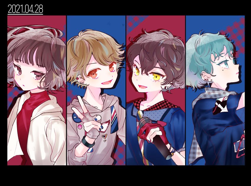 2you, 4boys, androgynous, black_hair, blonde_hair, blue_eyes, blue_hair, brown_eyes