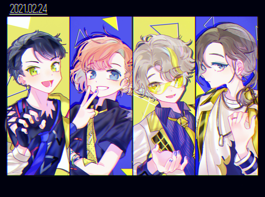 4boys, androgynous, black_hair, blonde_hair, blue_eyes, brave_child, brown_hair, dear_vocalist