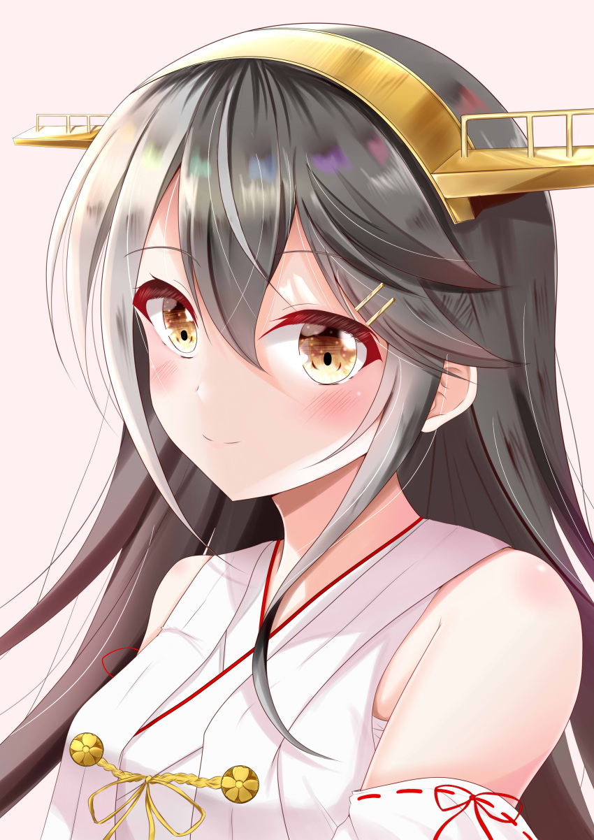 1girl, absurdres, black_hair, brown_eyes, detached_sleeves, hair_ornament, hairband, hairclip