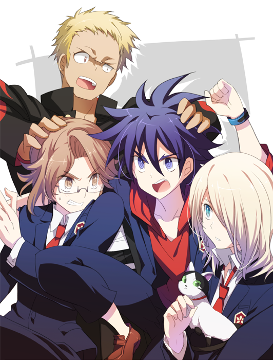 4boys, amemiya_reiji, animal, asami_teru, blazer, blonde_hair, blue_eyes, brown_eyes