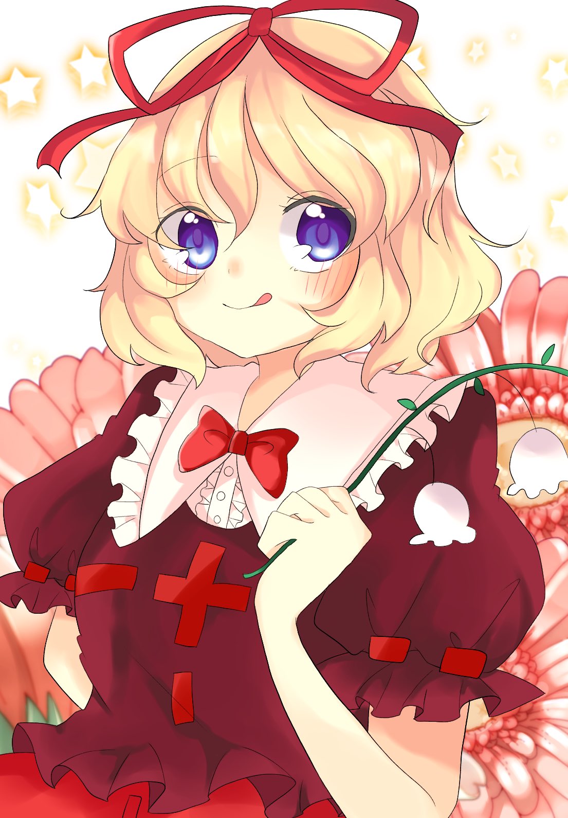 1girl, bangs, blonde_hair, blue_eyes, blush, bow, breasts, doll