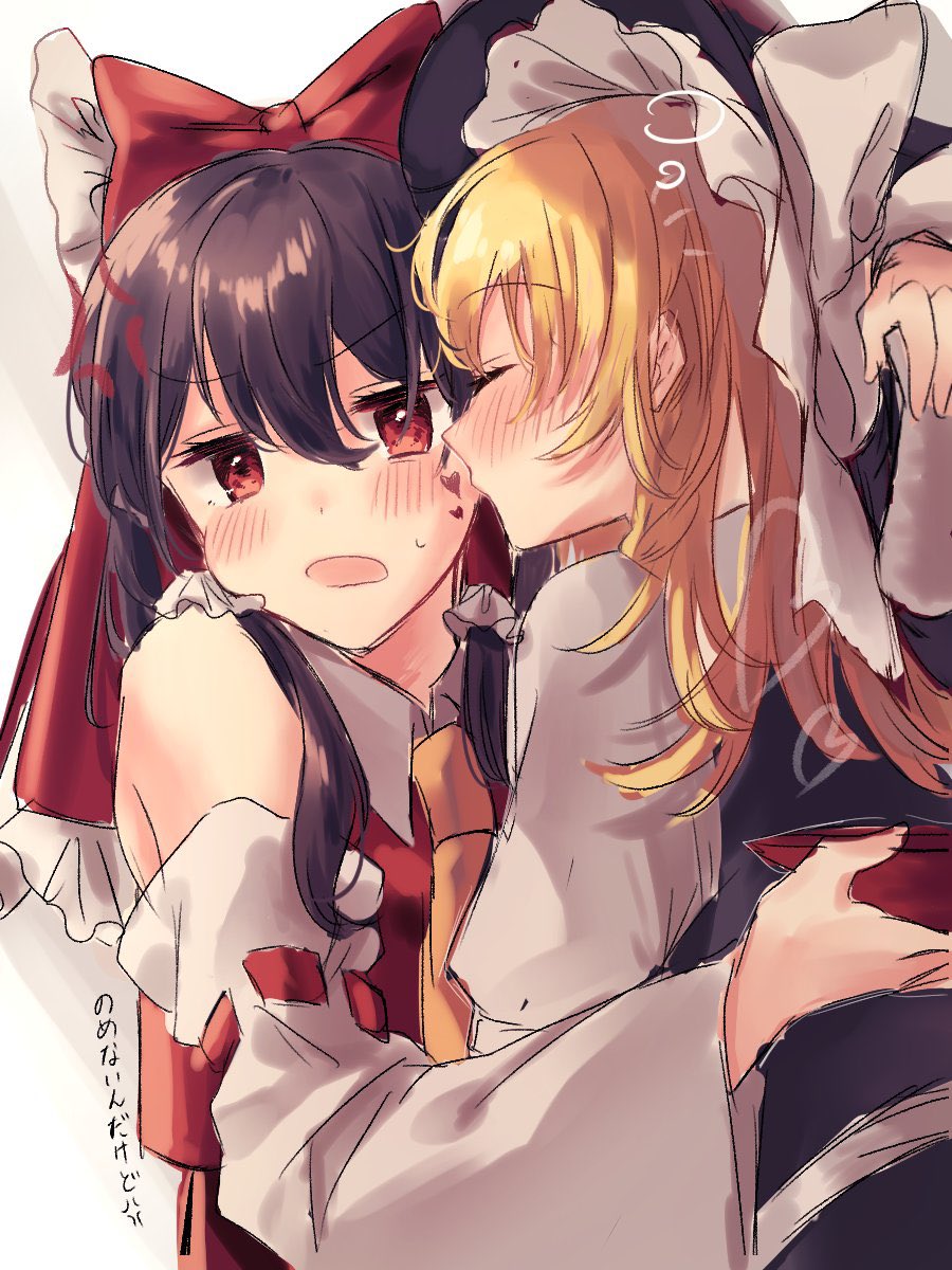 2girls, anger_vein, asanagi_ron, ascot, bangs, bare_shoulders, black_headwear, black_vest