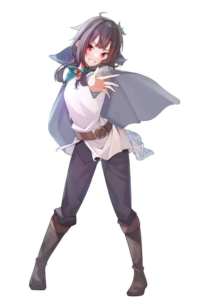 1girl, absurdres, arm_behind_back, bangs, belt, belt_buckle, black_hair, black_pants
