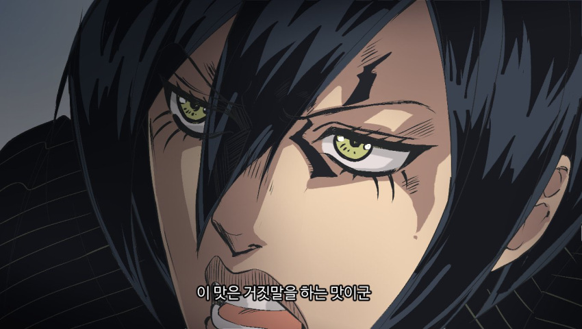 1boy, araki_hirohiko_(style), black_hair, black_jacket, danganronpa_(series), danganronpa_v3:_killing_harmony, derivative_work, face