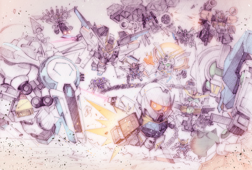 ^_^, after_war_gundam_x, bakunetsu_god_finger, ball_and_chain_(weapon), cannon, char's_counterattack, char's_counterattack_-_beltorchika's_children, chibi