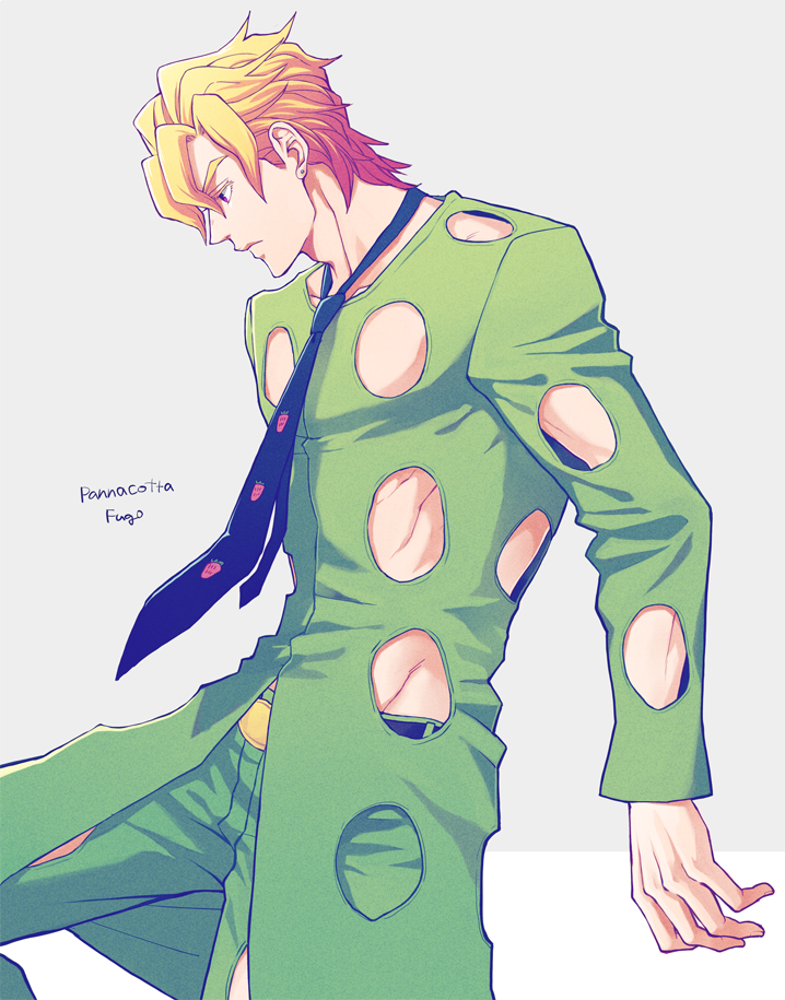 1boy, blonde_hair, clothing_cutout, formal, groin, haruko_(chikadoh), jojo_no_kimyou_na_bouken, male_focus