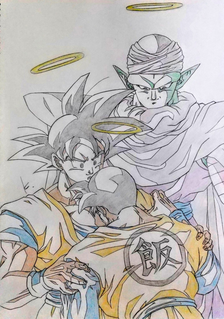 3boys, amputee, black_eyes, black_hair, blue_sash, blue_shirt, blue_wristband, cape