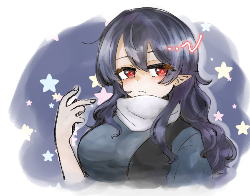 1girl, bangs, blue_dress, blue_hair, breasts, closed_mouth, commentary_request, dark_blue_hair