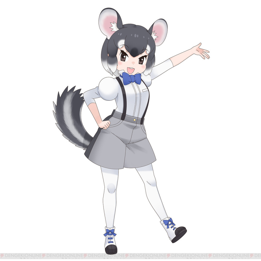 animal_ears, chinchilla_(kemono_friends), kemono_friends, kemono_friends_3, necktie, school_uniform, shirt, skirt, tachi-e, tail, white_background