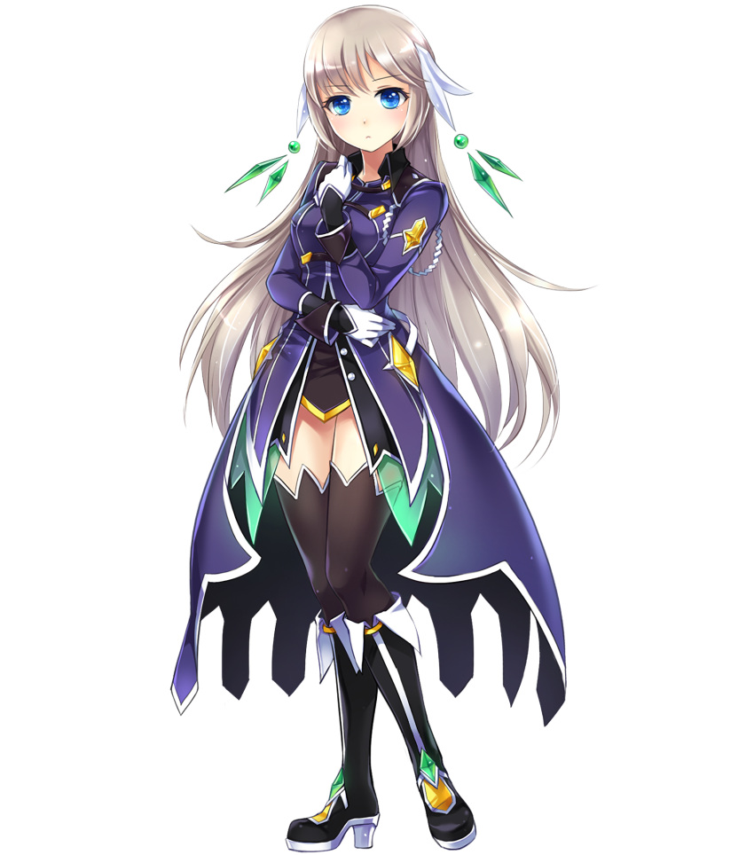 1girl, bangs, black_legwear, black_skirt, blue_eyes, coat, full_body, gloves
