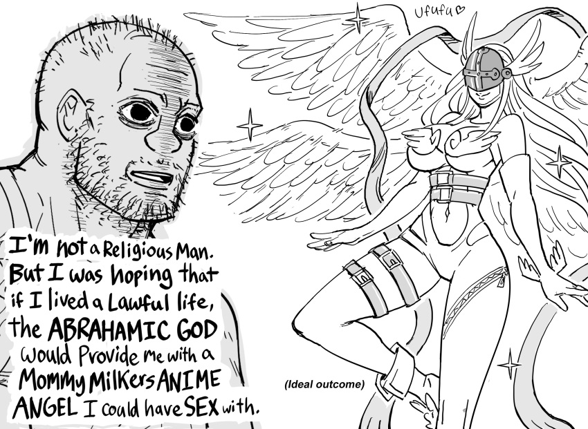 1boy, 1girl, angel, angel_wings, angewomon, bb_(baalbuddy), breasts, coomer