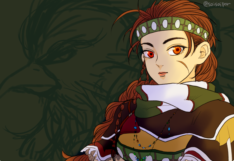 1girl, ayda, braid, breasts, brown_eyes, brown_hair, closed_mouth, facial_mark