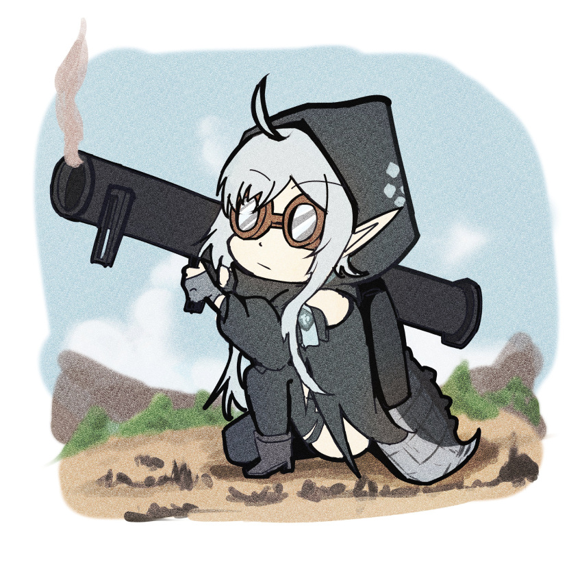 1girl, absurdres, ahoge, arknights, black_footwear, black_legwear, boots, closed_mouth