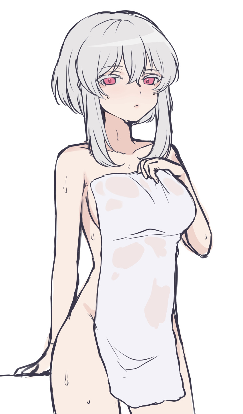 1girl, absurdres, arm_support, bangs, banned_artist, breasts, closed_mouth, collarbone