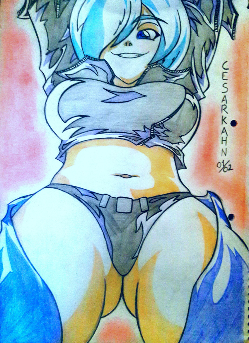 absurdres, angel_(kof), breasts, cesarkahn, highres, looking_down, mexico, panties