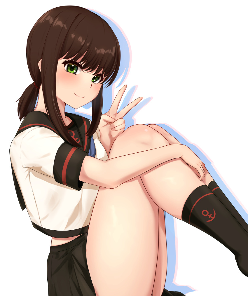 1girl, absurdres, anchor_symbol, arugou, black_legwear, black_sailor_collar, black_skirt, brown_hair