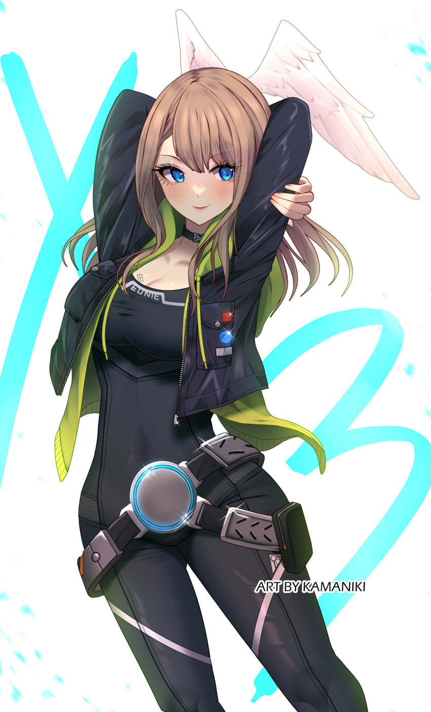 1girl, black_bodysuit, blue_pupils, bodysuit, breast_tattoo, breasts, eunie_(xenoblade), head_wings
