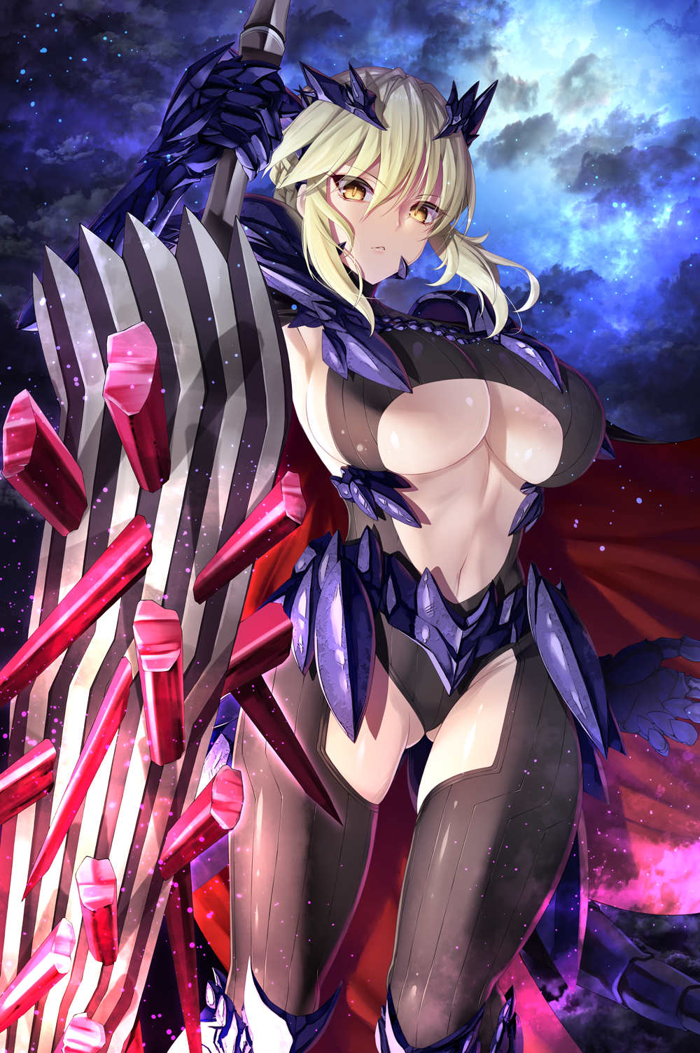 1girl, armor, armpits, artoria_pendragon_(fate), artoria_pendragon_(lancer_alter)_(fate), ass_visible_through_thighs, bangs, blonde_hair