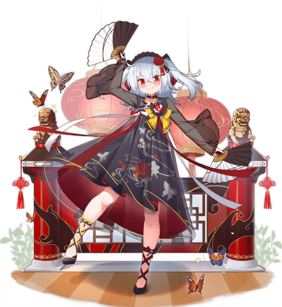 1girl, ark_order, artist_request, black_dress, black_footwear, bow, bug, butterfly