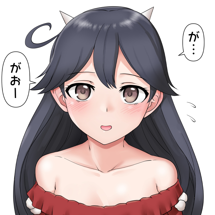 1girl, ahoge, black_hair, blush, brown_eyes, collarbone, cypress, dress