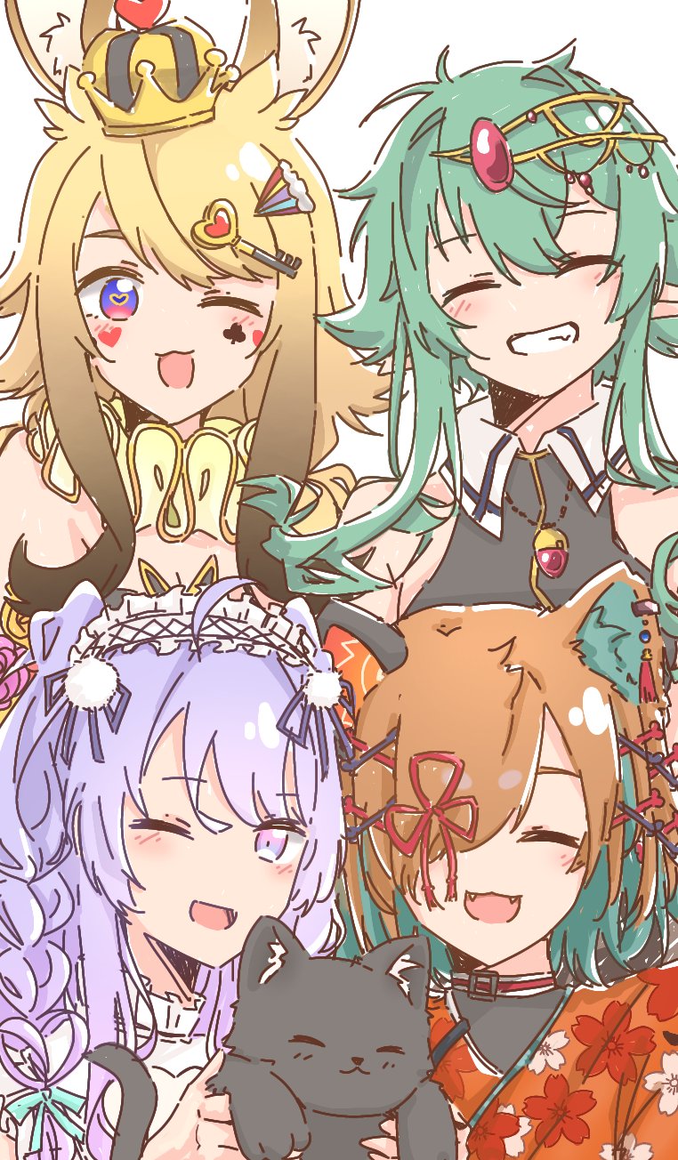 1other, 3girls, ^_^, amiya_aranha, androgynous, animal, animal_ear_fluff, animal_ears