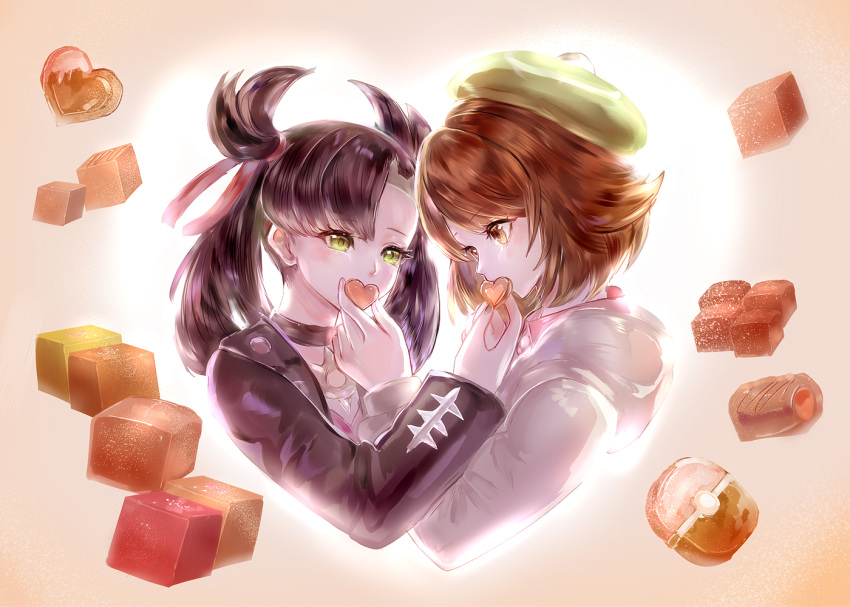 2girls, asymmetrical_bangs, bangs, bob_cut, brown_eyes, brown_hair, brown_jacket, cardigan