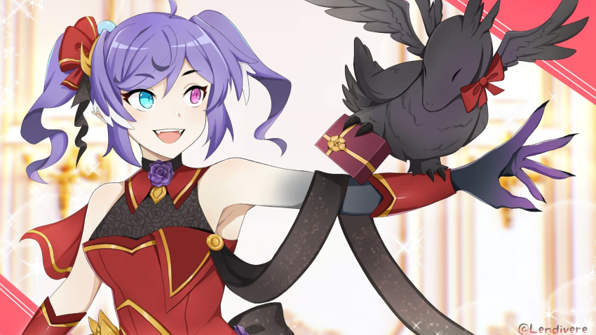 1girl, alternate_costume, animal_on_arm, armpit_peek, blue_eyes, bow, breasts, dragon