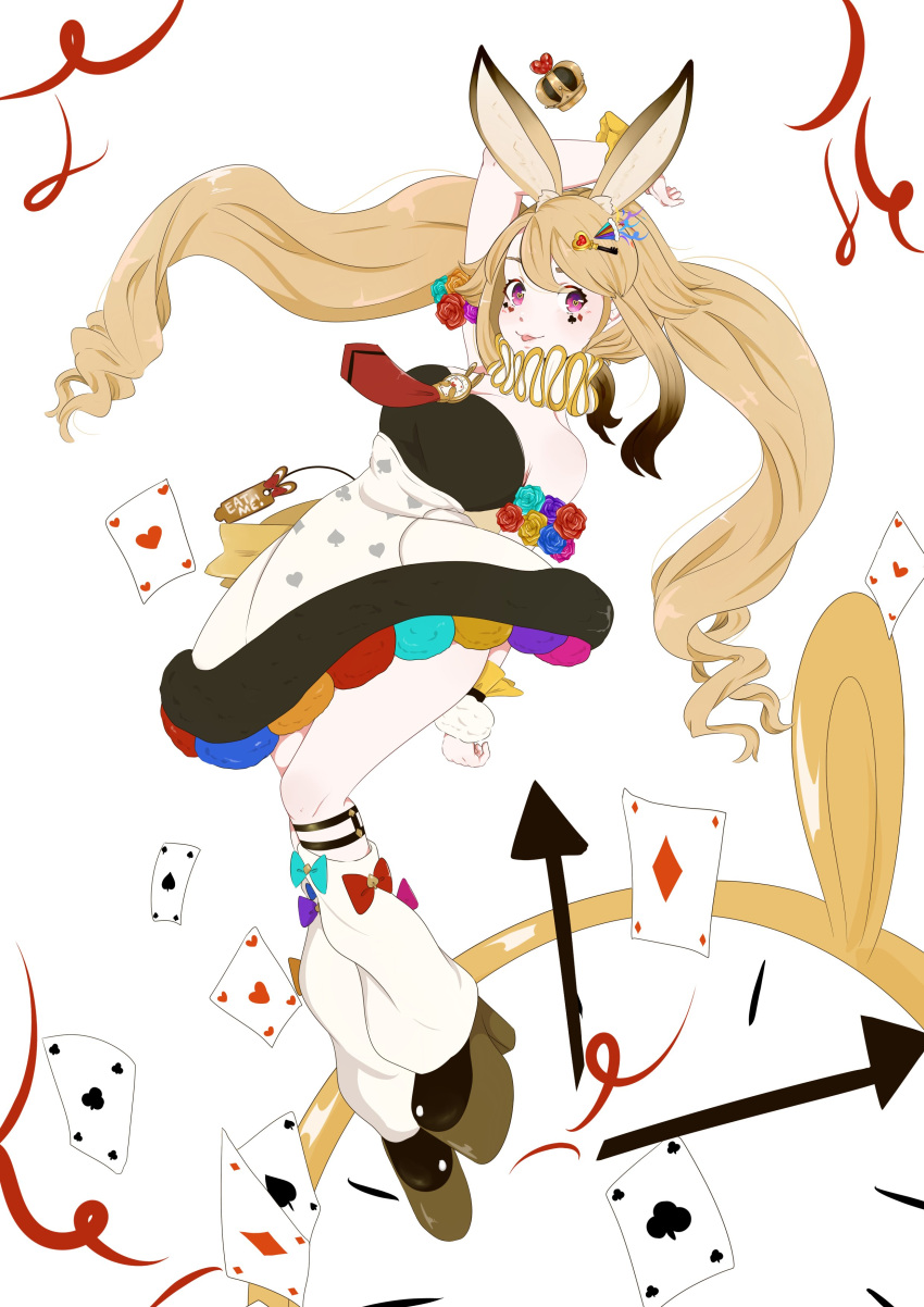 1girl, absurdres, animal_ears, anon_non, black_hair, blonde_hair, crown, detached_collar