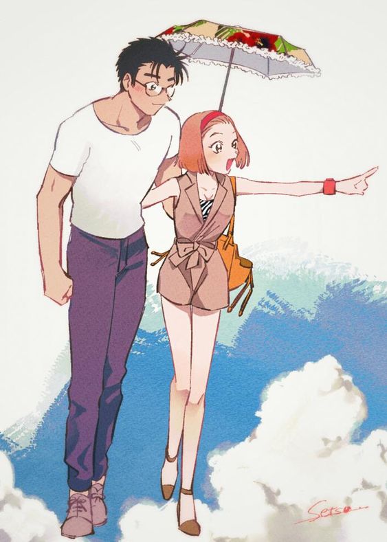 1boy, 1girl, brown_hair, detective_conan, female, kyougoku_makoto, male, suzuki_sonoko, unbrella