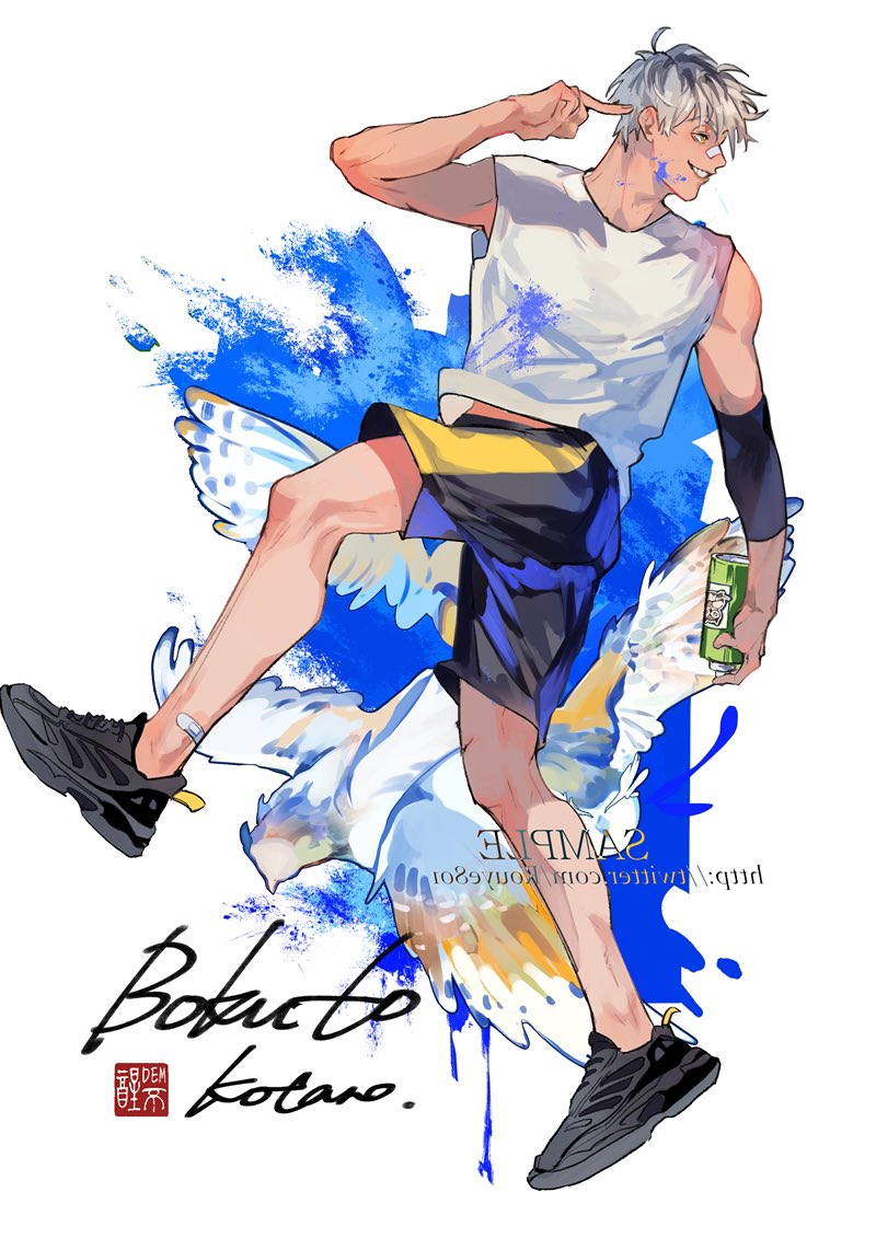 1boy, ahoge, bandaid, bandaid_on_leg, bandaid_on_nose, bangs, bird, black_hair