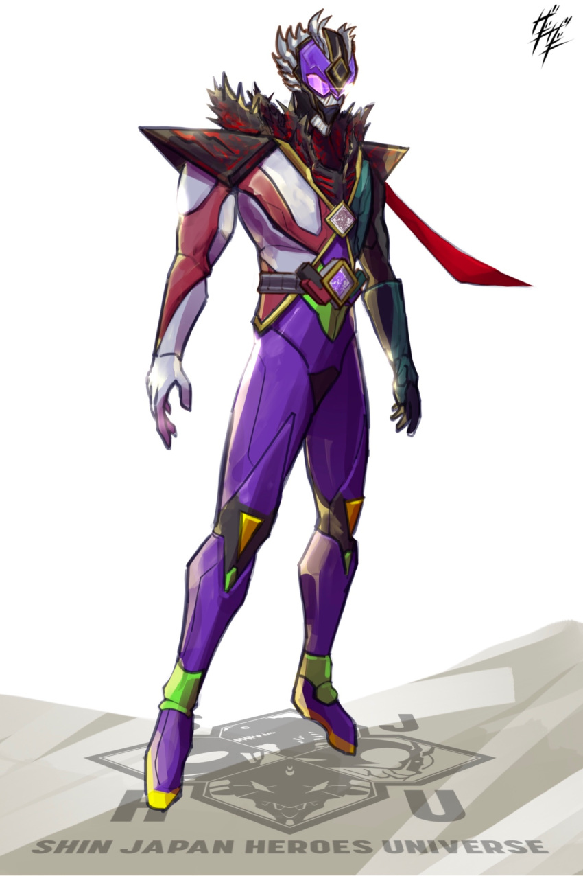1boy, antennae, armor, belt, bident, bodysuit, breastplate, company_connection