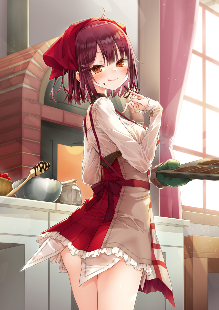 1girl, :q, alt_(ctrldel), atelier_(series), atelier_sophie, brown_eyes, brown_skirt, chocolate