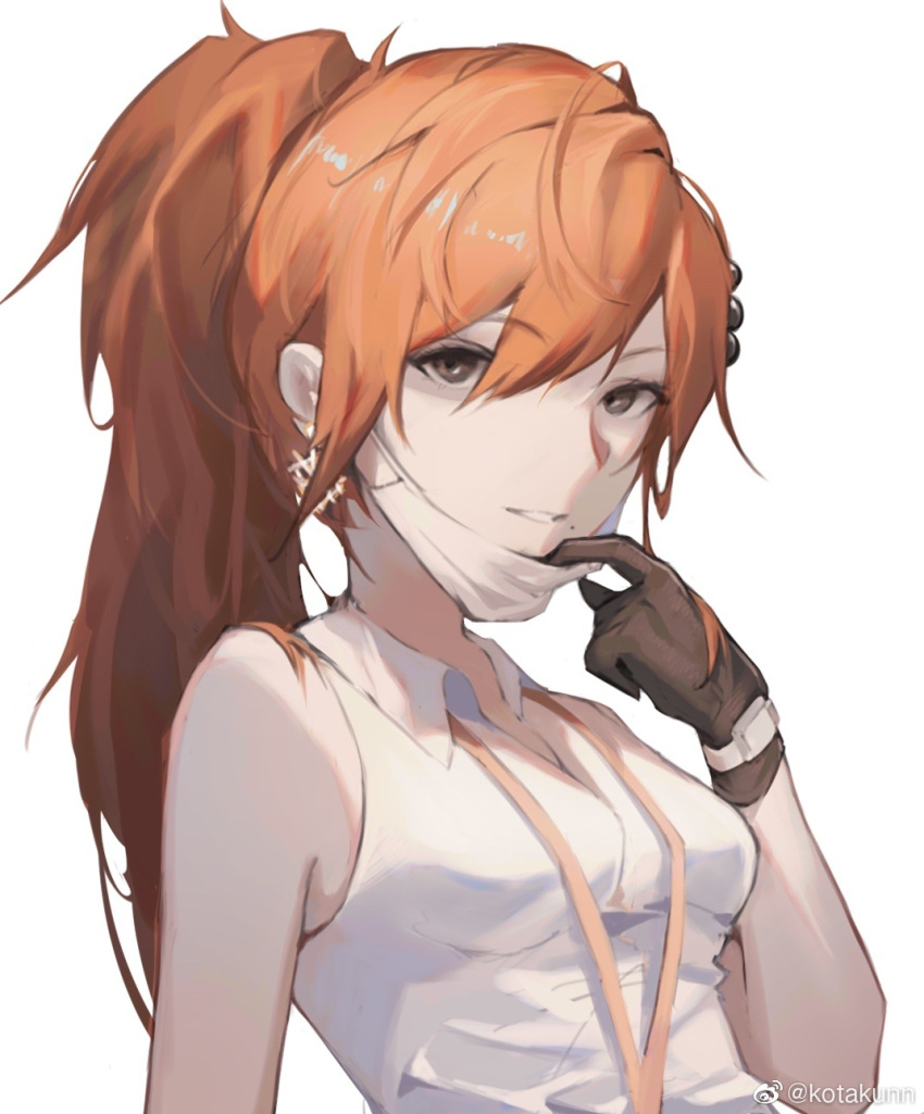 1girl, alchemy_stars, bangs, bare_shoulders, black_gloves, breasts, character_request, chinese_commentary