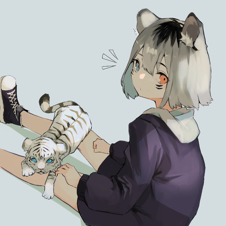 1girl, animal_ears, bangs, black_footwear, black_hair, black_sweater, etain_(e_t_a_i_n), facial_mark