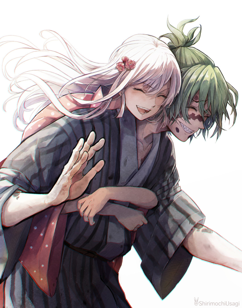1boy, 1girl, ^_^, absurdres, brother_and_sister, carrying, closed_eyes, collarbone