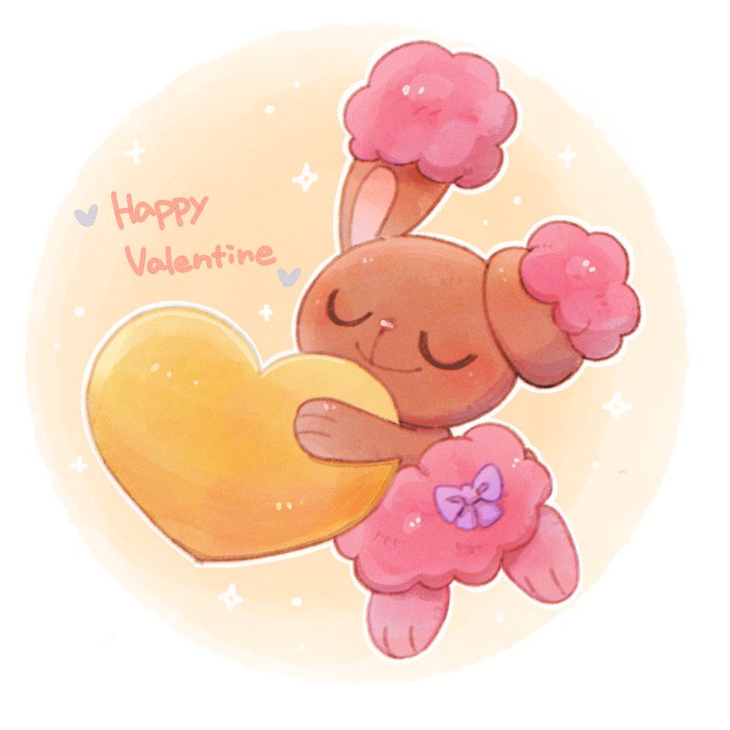 alternate_color, bow, buneary, closed_eyes, closed_mouth, commentary_request, happy_valentine, holding