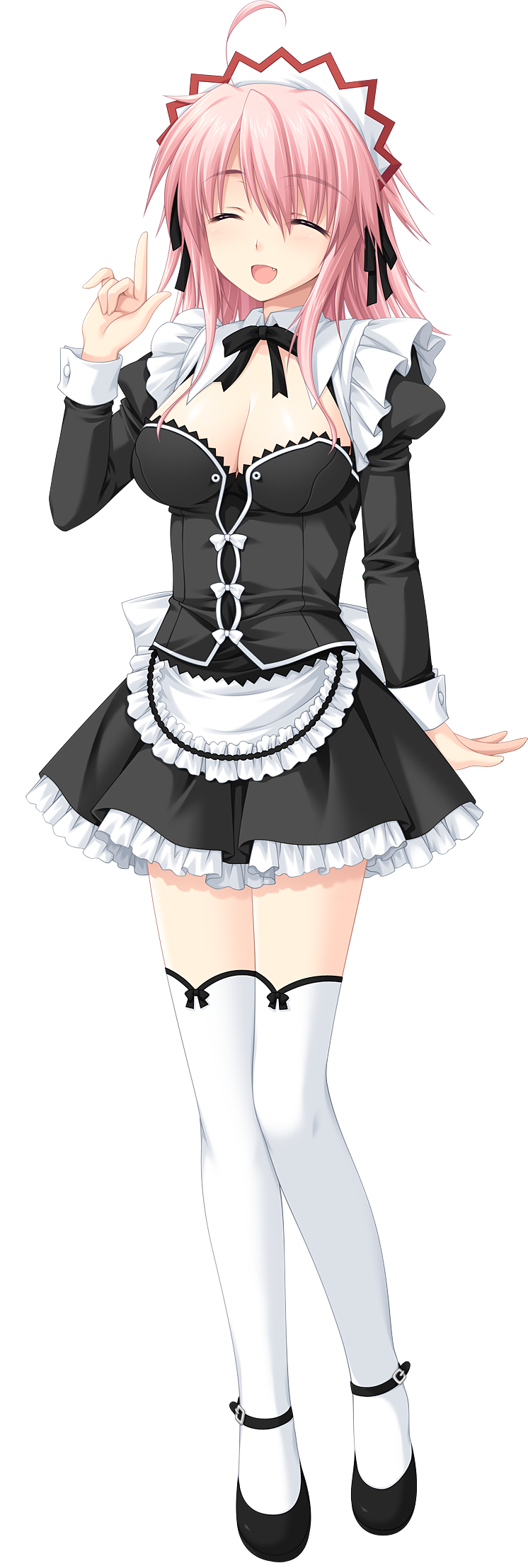 1girl, :d, alpha, alpha_(artist), artist_request, breasts, cleavage, closed_eyes